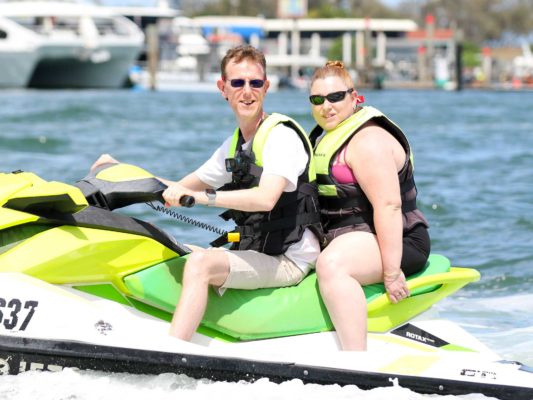 fiona on jet ski with paul on gold coast