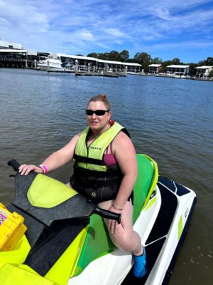 fiona on jet ski passenger seat on the gold coast